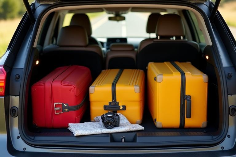 Car trunk packed with road trip gear